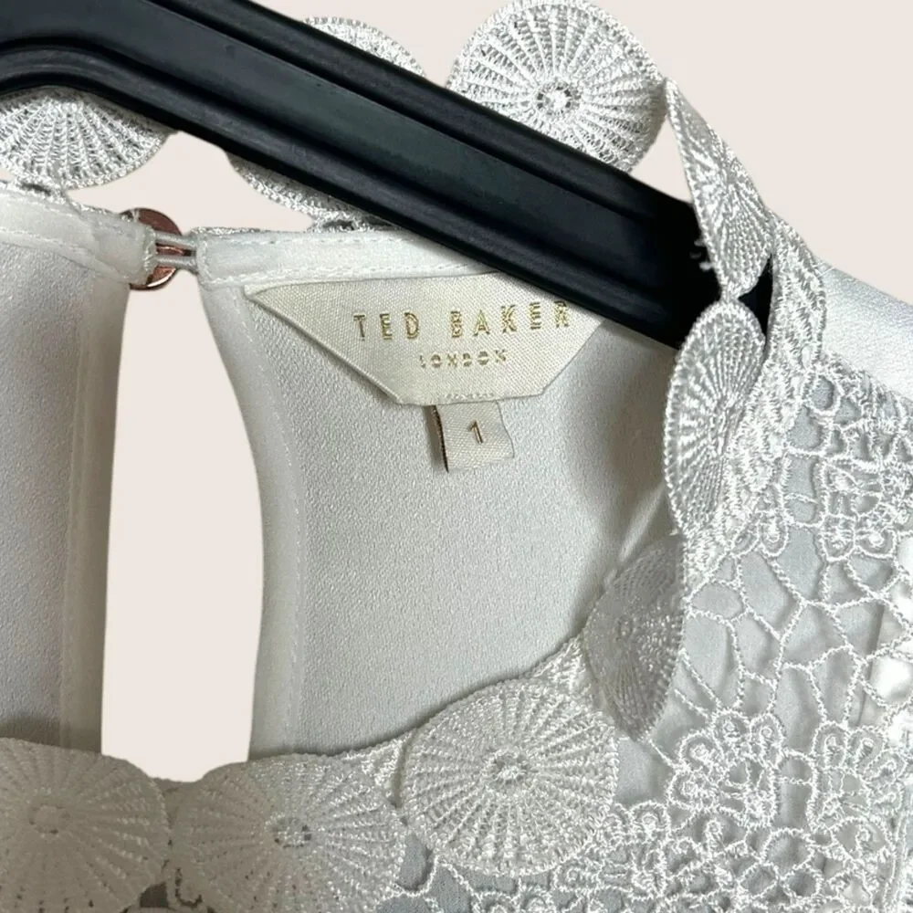 🤍 TED BAKER LONDON HIGH NECK LACK FRONT BLOUSE WHITES SIZE 1 (US 2/4) SMALL - Picture 7 of 10
